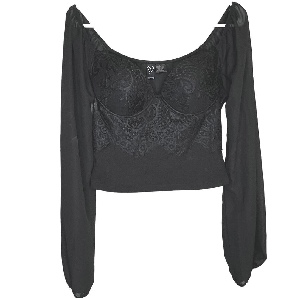Windsor Women's Sexy Sweetheart Lace Bustier Billow Sleeve Crop Top Large